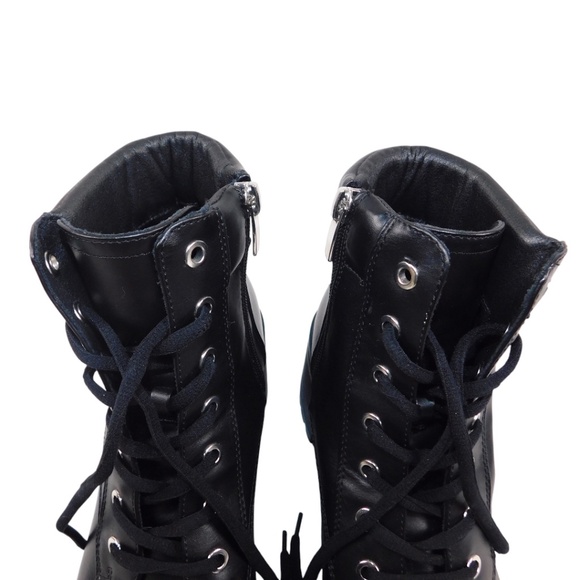 Nine West Black Combat Platform Heel Boots Size 8.5M - Picture 4 of 7